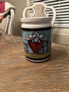 Ursula Dodge Flight of the Blue Dog 7” Stoneware Treat Canister